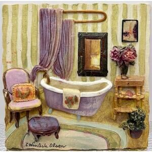 Vintage 3D Bathroom Ceramic Tile C Winterle Olson Wall Hanging Plaque 5.5"x5.5"